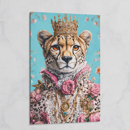 Regal Cheetah Portrait Canvas in Pink and Gold on gallery wrap