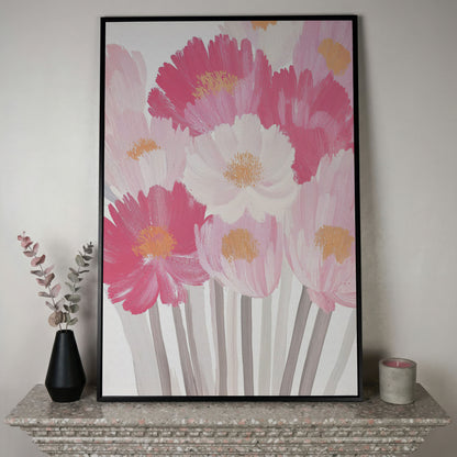 Pink Floral Bouquet Canvas Print in black floating frame