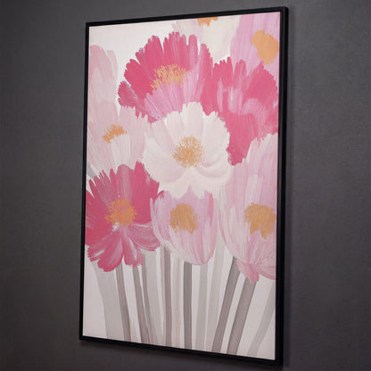 Pink Floral Bouquet Canvas Print shown in black floating frame