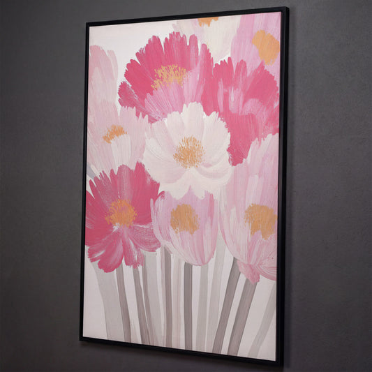 Pink Floral Bouquet Canvas Print shown in black floating frame