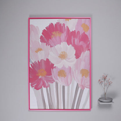 Pink Floral Bouquet Canvas Print in pink floating frame