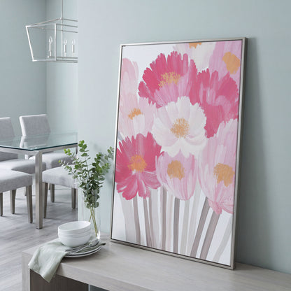 Pink Floral Bouquet Canvas Print in silver floating frame