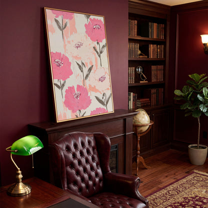 Dusty Pink Botanical Floral Canvas in antique gold floating frame