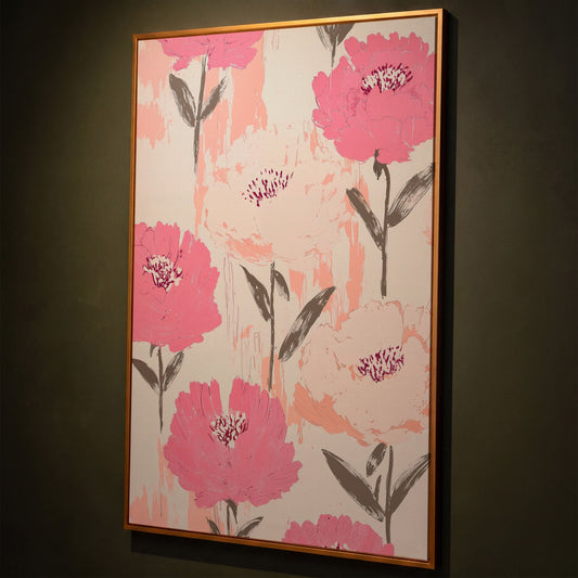 Dusty Pink Botanical Floral Canvas shown in antique gold floating frame