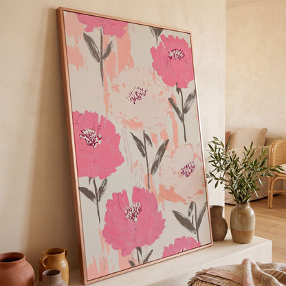 Dusty Pink Botanical Floral Canvas in rose gold floating frame