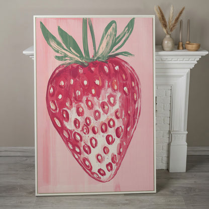 Single Strawberry Canvas Print in white floating frame
