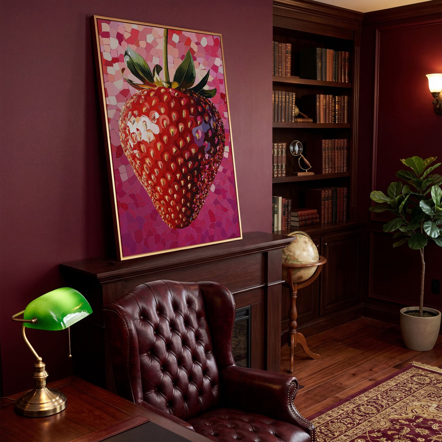 Strawberry Pop Art Canvas Print in antique gold floating frame