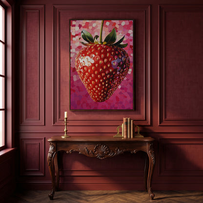 Strawberry Pop Art Canvas Print in dark walnut floating frame
