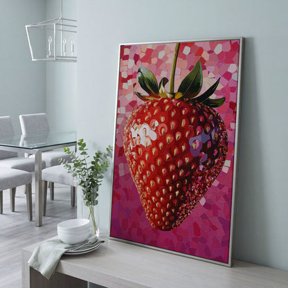 Strawberry Pop Art Canvas Print in silver floating frame