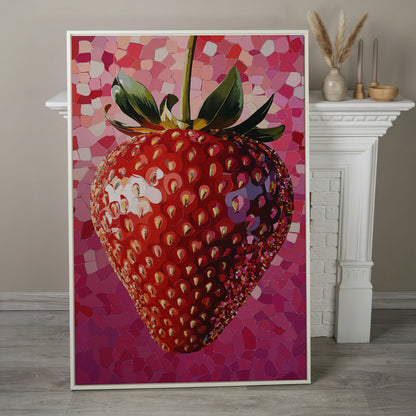 Strawberry Pop Art Canvas Print in white floating frame