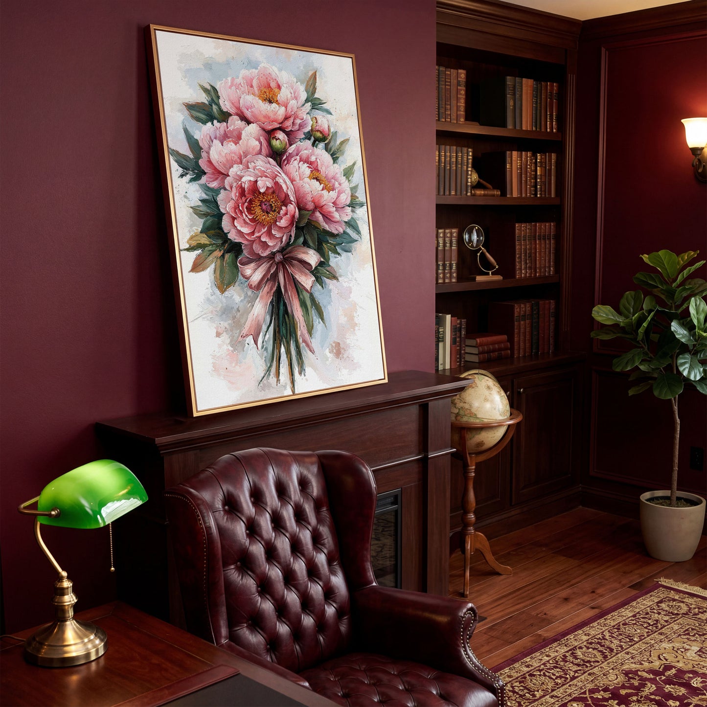 Spring Peony Bouquet Canvas Print in antique gold floating frame