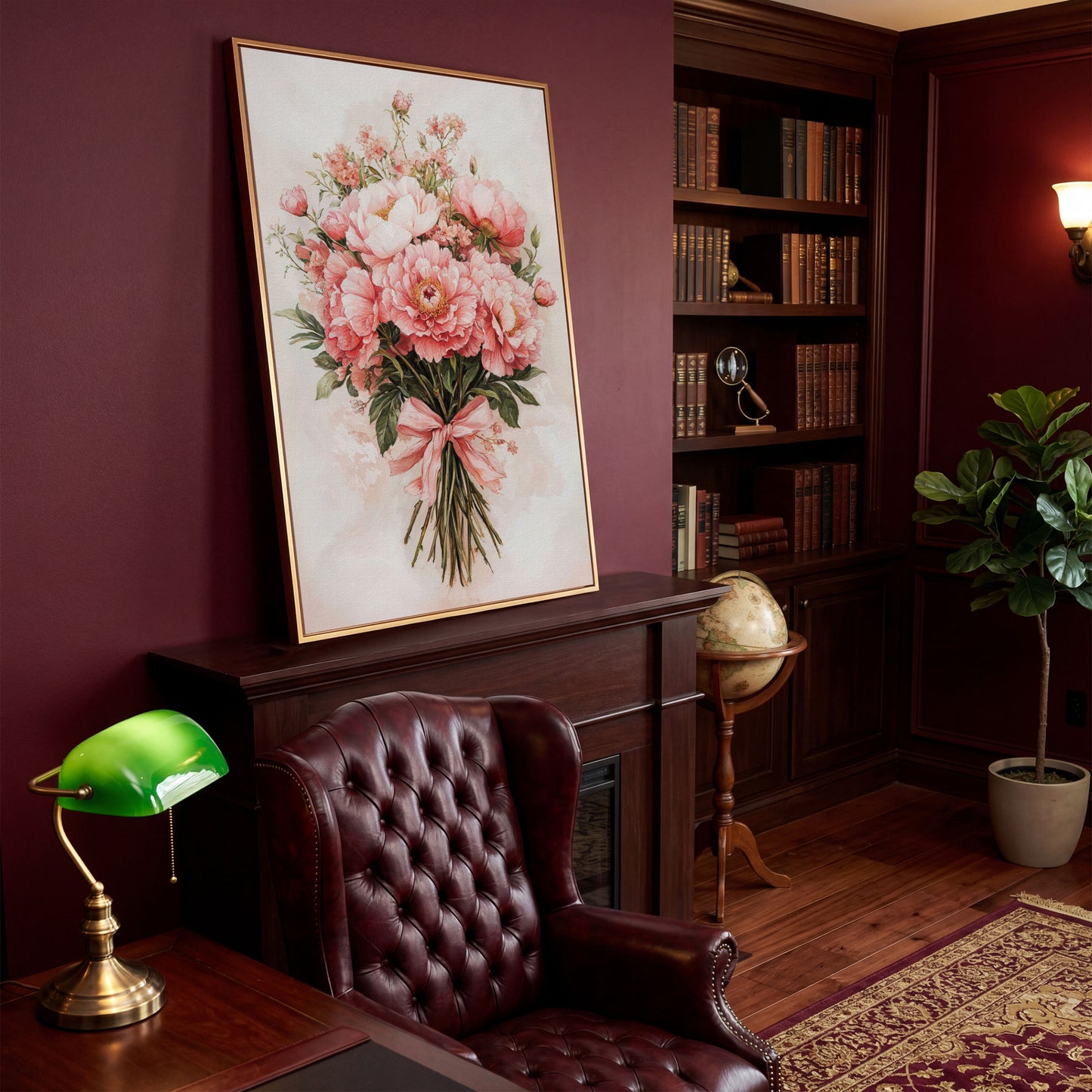 Pastel Pink Floral Bouquet Canvas in antique gold floating frame