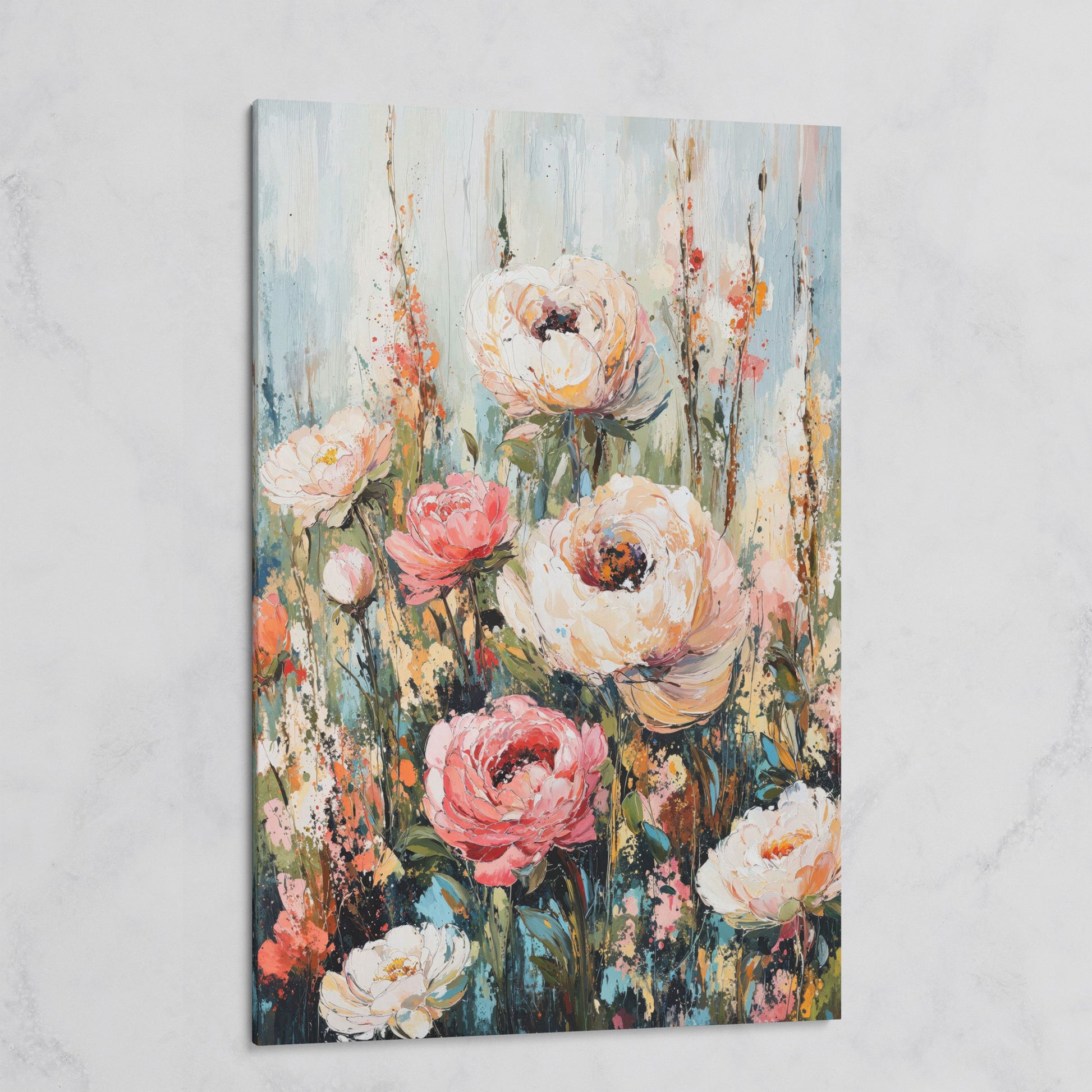 Abstract Peony Impressionist Canvas for Bedroom on gallery wrap