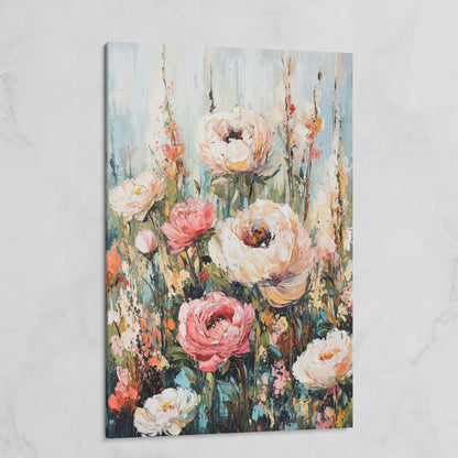 Abstract Peony Impressionist Canvas for Bedroom on gallery wrap
