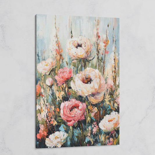 Abstract Peony Impressionist Canvas for Bedroom on gallery wrap