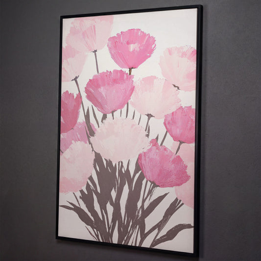 Pink Flower Bouquet Canvas for the Bedroom shown in black floating frame