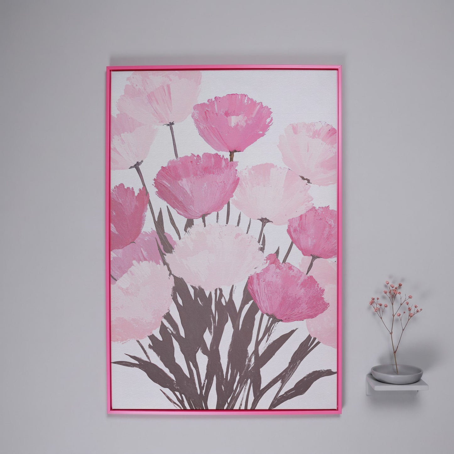 Pink Flower Bouquet Canvas for the Bedroom in pink floating frame