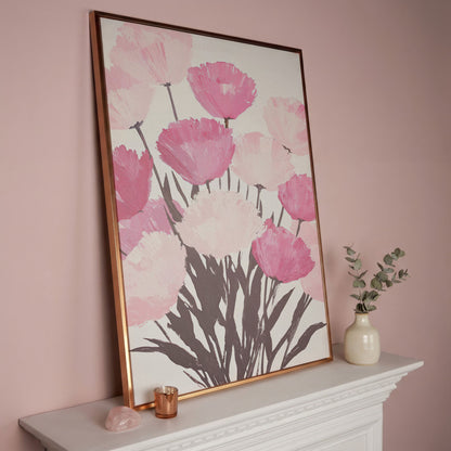 Pink Flower Bouquet Canvas for the Bedroom in rose gold floating frame