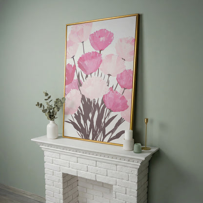 Pink Flower Bouquet Canvas for the Bedroom in yellow gold floating frame