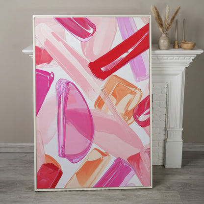 Pink Abstract Brushstrokes Canvas in white floating frame