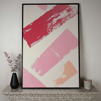 Pink Abstract Strokes Canvas Print in black floating frame