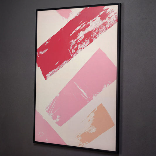 Pink Abstract Strokes Canvas Print shown in black floating frame