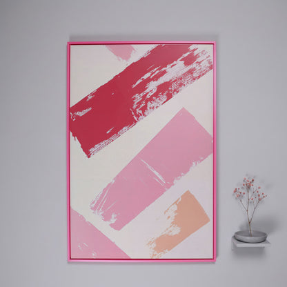 Pink Abstract Strokes Canvas Print in pink floating frame