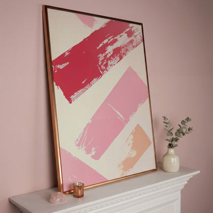 Pink Abstract Strokes Canvas Print in rose gold floating frame