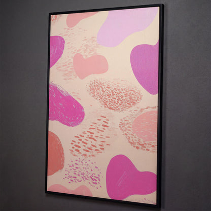 Pink Abstract Canvas Print with Organic Shapes shown in black floating frame
