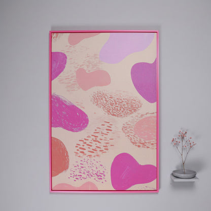 Pink Abstract Canvas Print with Organic Shapes in pink floating frame