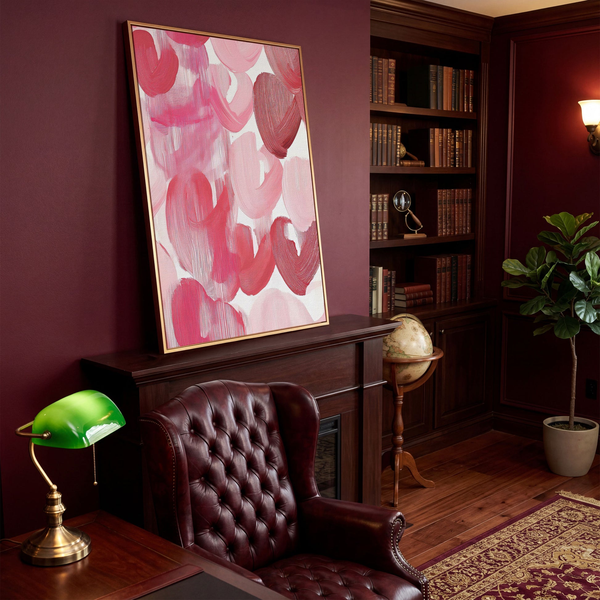 Abstract Pink Flowers in Soft Tones Canvas in antique gold floating frame
