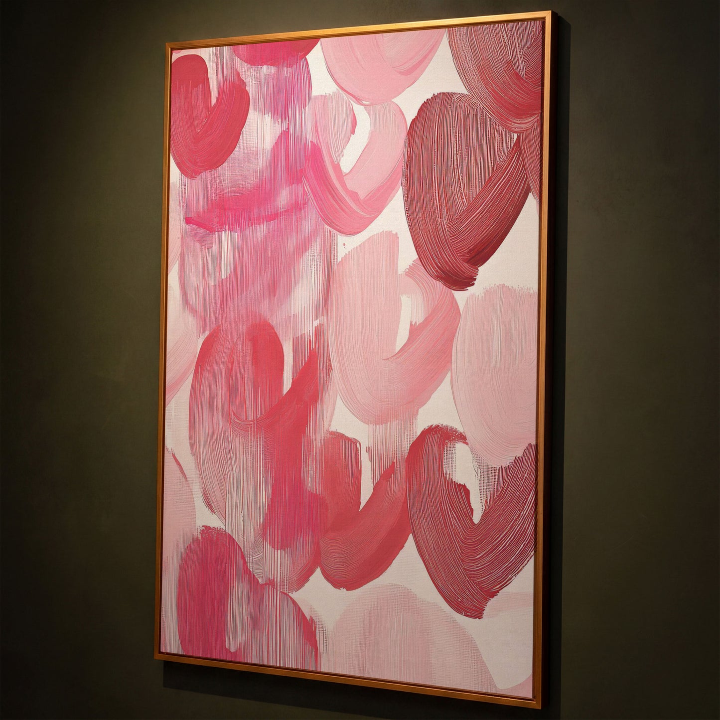 Abstract Pink Flowers in Soft Tones Canvas shown in antique gold floating frame