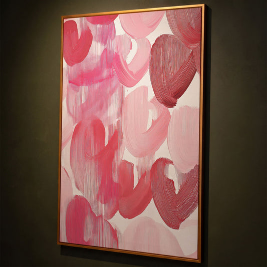Abstract Pink Flowers in Soft Tones Canvas shown in antique gold floating frame