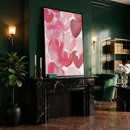 Abstract Pink Flowers in Soft Tones Canvas in black floating frame
