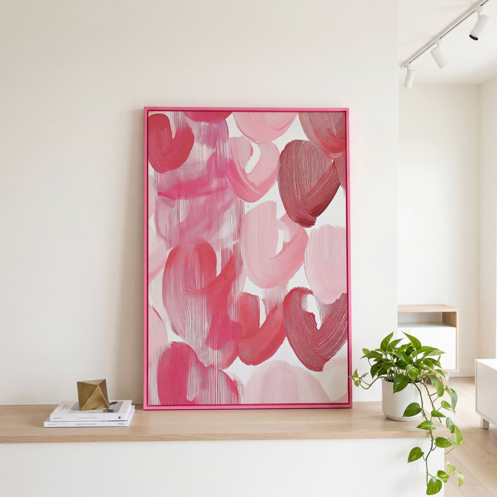 Abstract Pink Flowers in Soft Tones Canvas in pink floating frame