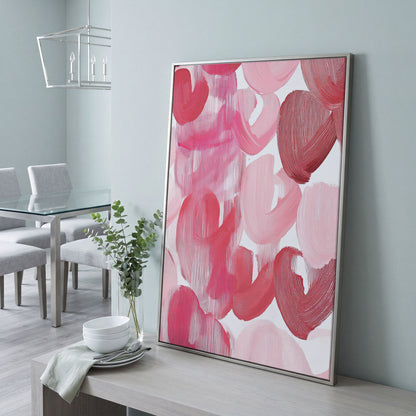 Abstract Pink Flowers in Soft Tones Canvas in silver floating frame