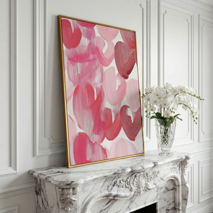Abstract Pink Flowers in Soft Tones Canvas in yellow gold floating frame