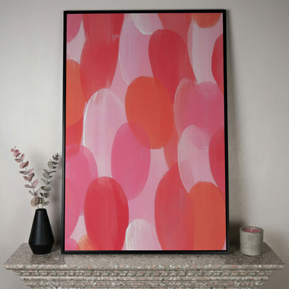 Abstract Pink Circles Canvas in black floating frame