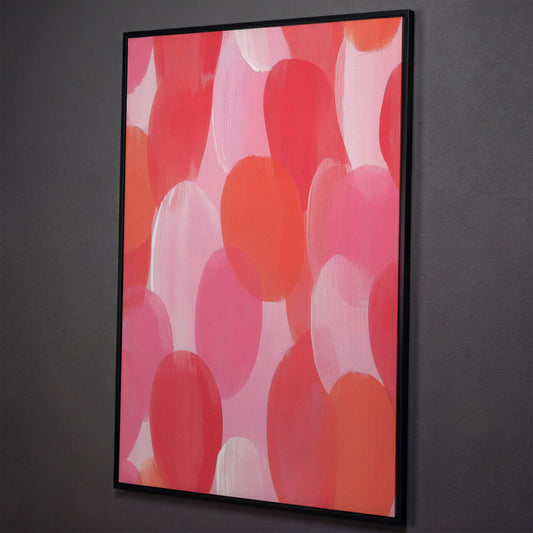 Abstract Pink Circles Canvas shown in black floating frame