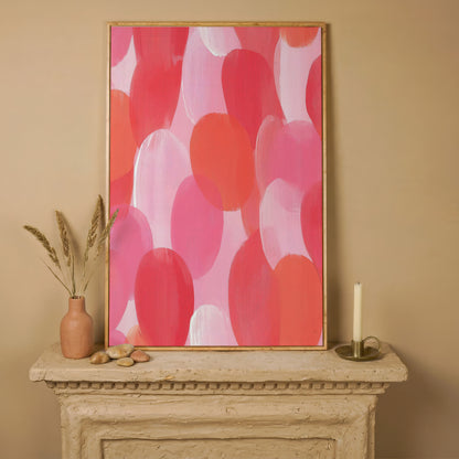 Abstract Pink Circles Canvas in white oak floating frame