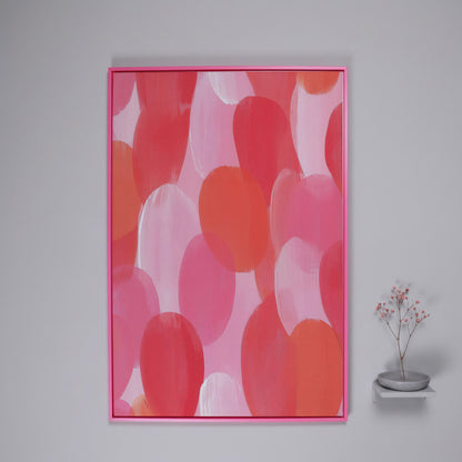 Abstract Pink Circles Canvas in pink floating frame