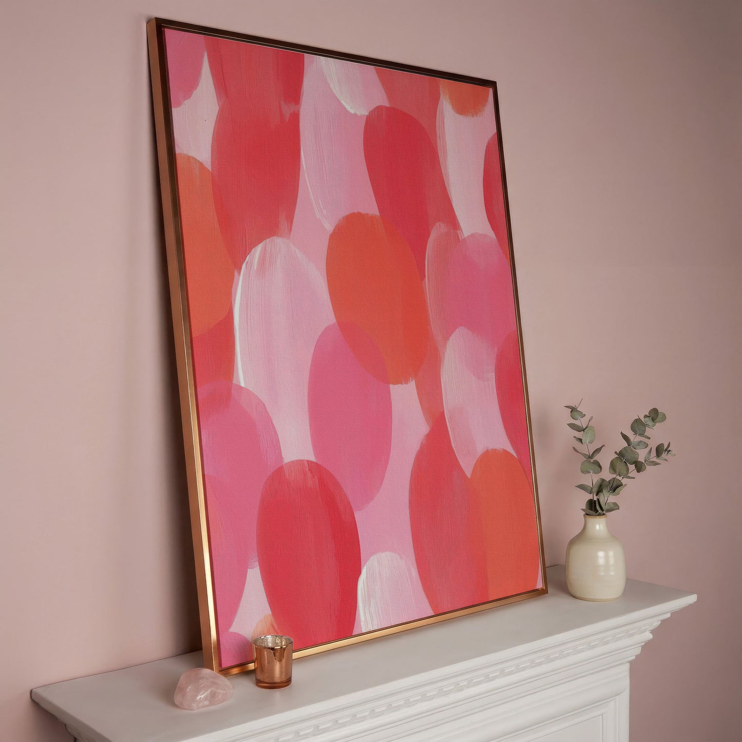 Abstract Pink Circles Canvas in rose gold floating frame