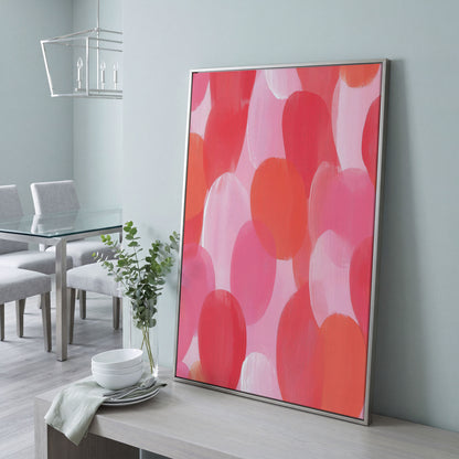Abstract Pink Circles Canvas in silver floating frame