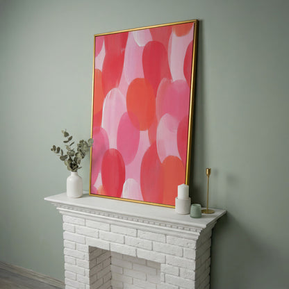 Abstract Pink Circles Canvas in yellow gold floating frame
