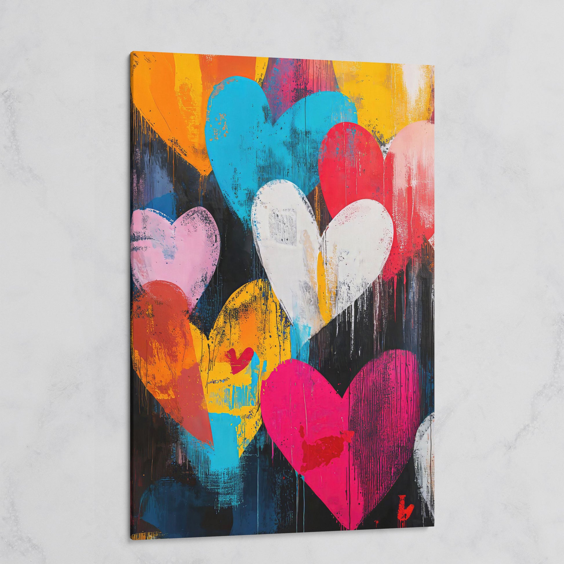 Colorful Hearts Graffiti Canvas on gallery wrap