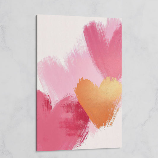 Pink & Gold Abstract Heart Canvas on gallery wrap