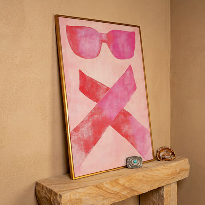 Pink Sunglasses Abstract Canvas in antique gold floating frame
