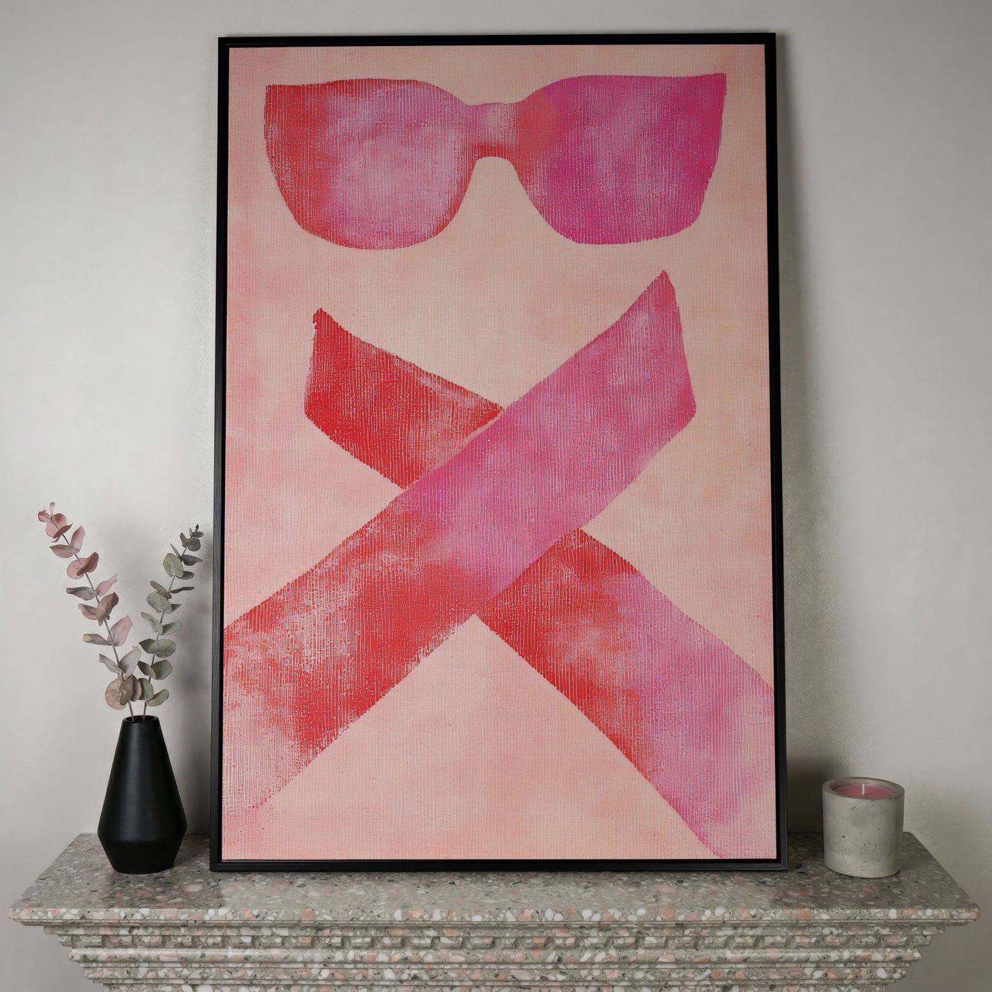 Pink Sunglasses Abstract Canvas in black floating frame