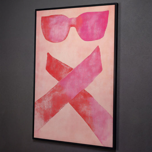 Pink Sunglasses Abstract Canvas shown in black floating frame