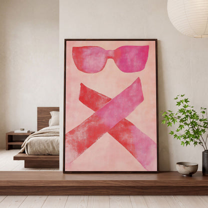 Pink Sunglasses Abstract Canvas in dark walnut floating frame